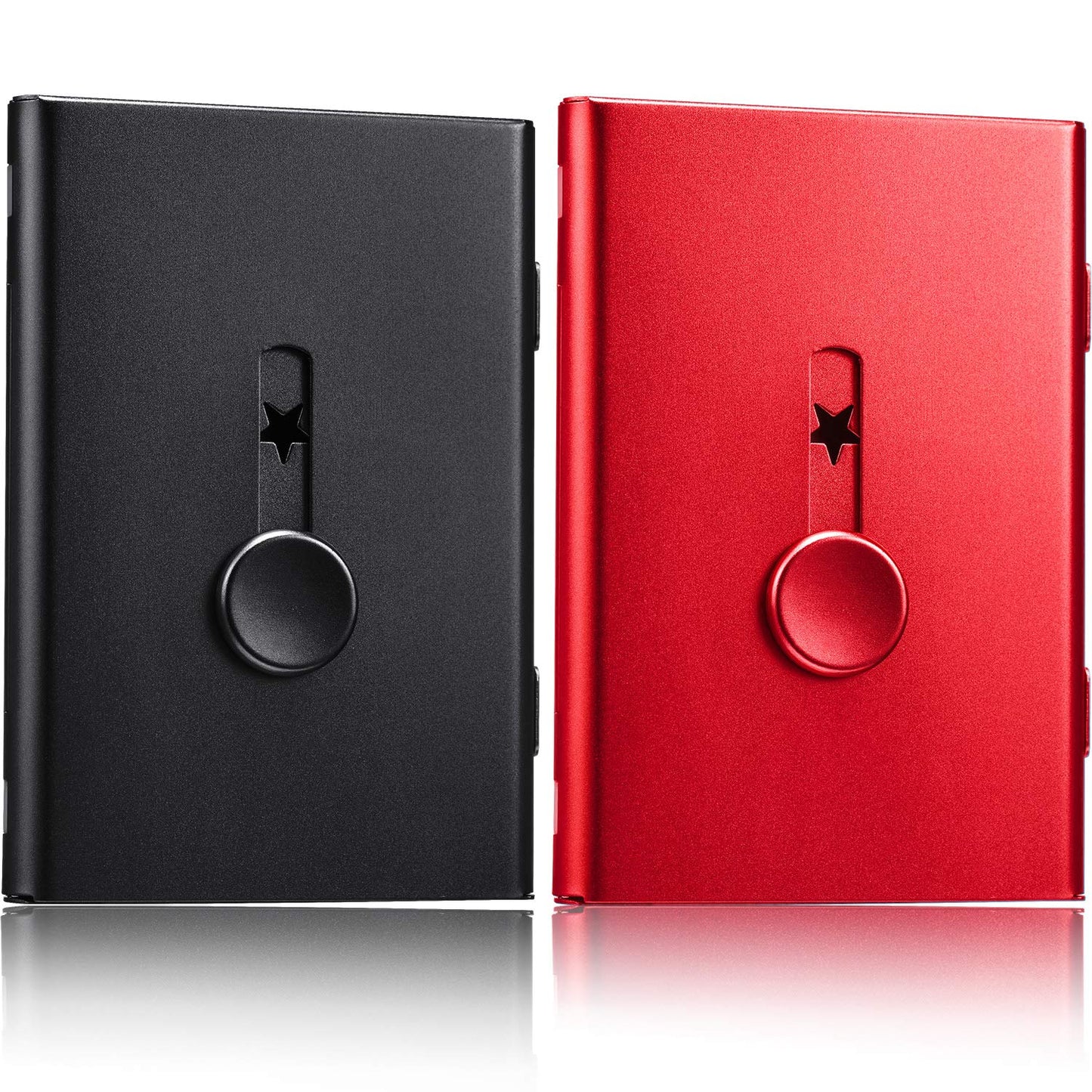 Tatuo 2 Pcs Black/red 2 Pack Thumb Drive Business Card Holder Stainless Steel Business name Card Case Portable Slide Out name holder Wallet Nice Design pocket for Men and Women