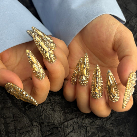 AKA Unicorn Trendy Handmade Press On Nails Long Stiletto Shape,10Pcs Bling Bling Acrylic Fake Nails with 3D Rhine Stone Luxury Design Stick On Nail for Woman Gift