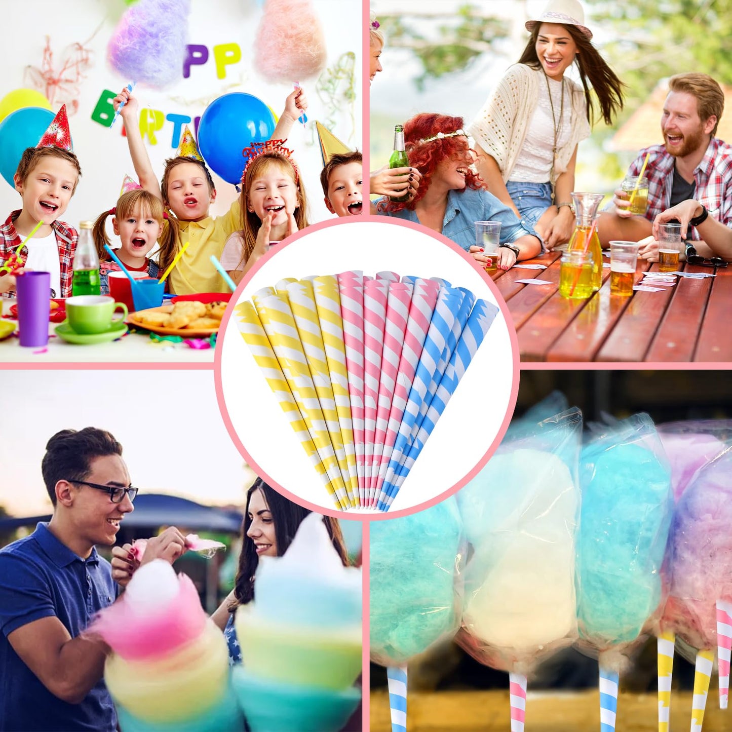 Cotton Candy Machine Commercial & Cotton Candy Cones for Cotton Candy Making, Candy Floss Machine with Stainless Steel Bowl and Sugar Scoop, 60PCS Colorful Sticks for Kids Birthday, Family Party