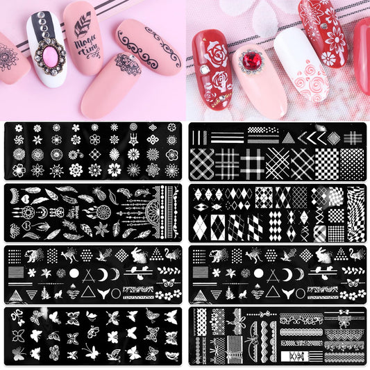 SILPECWEE 8 Pieces Nail Stamping Plate Geometry Nail Stamp Template Boho Butterfly Manicure Design Stamps Tools Stencils Nails Art Polsih Stamping Kit for Acrylic Nails