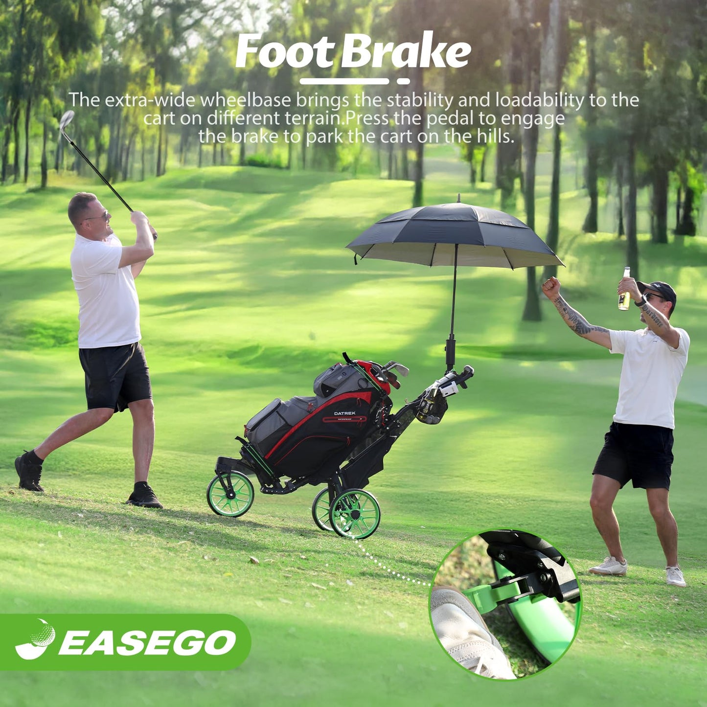 EASEGO Golf Push Cart 3 Wheel : 360° Swivel Front Wheels with Phone Holder/Cup Holder/Umbrella Holder/Foot Brake Quick Fold Golf Walking Push Pull Carts All-Terrain Golf Caddy Carts(Lime Green)