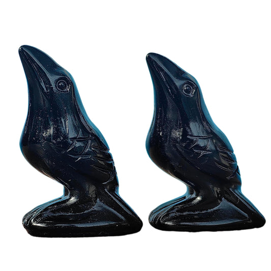 2" Natural Obsidian Flame Stone Crystal Raven Statue Healing Crystal Handmade Sculpture Guardian Pocket Statues Reiki Bird Meditation Office Home Decoration Gift (Obsidian)