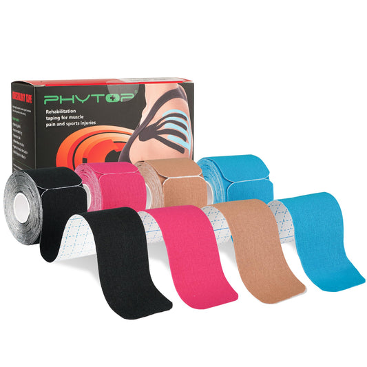 PHYTOP Kinesiology Tape - 80 Precut Strips (10" x 2") | Hypoallergenic, Latex-Free | Mixed Colors Athletic Tape for Muscle & Joint Support, Sports & Physical Therapy