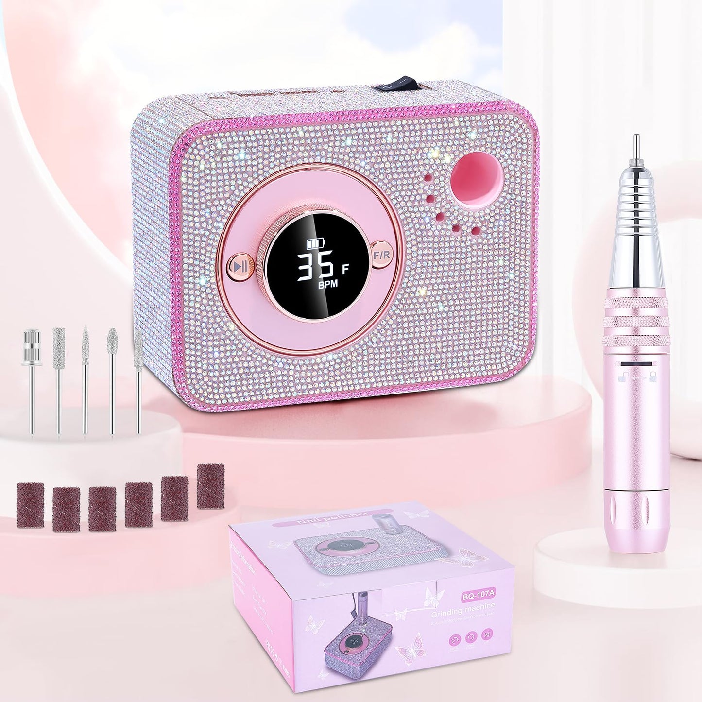 ANBEISTEE Electric Nail Drill 35000 RPM, Professional Rechargeable Nail File Kit, Nail Drill Machine, Acrylic Nail Kit for Any Manicure, Pedicure, Ideal Nail Art Tools, Designed for Salon, Home