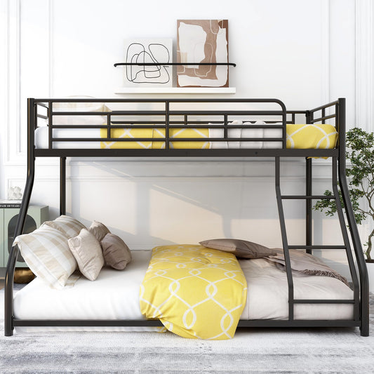 Merax Metal Floor Bunk Bed, Twin XL Over Queen, Black,82.4''L x 62.4''W x 53.7''H