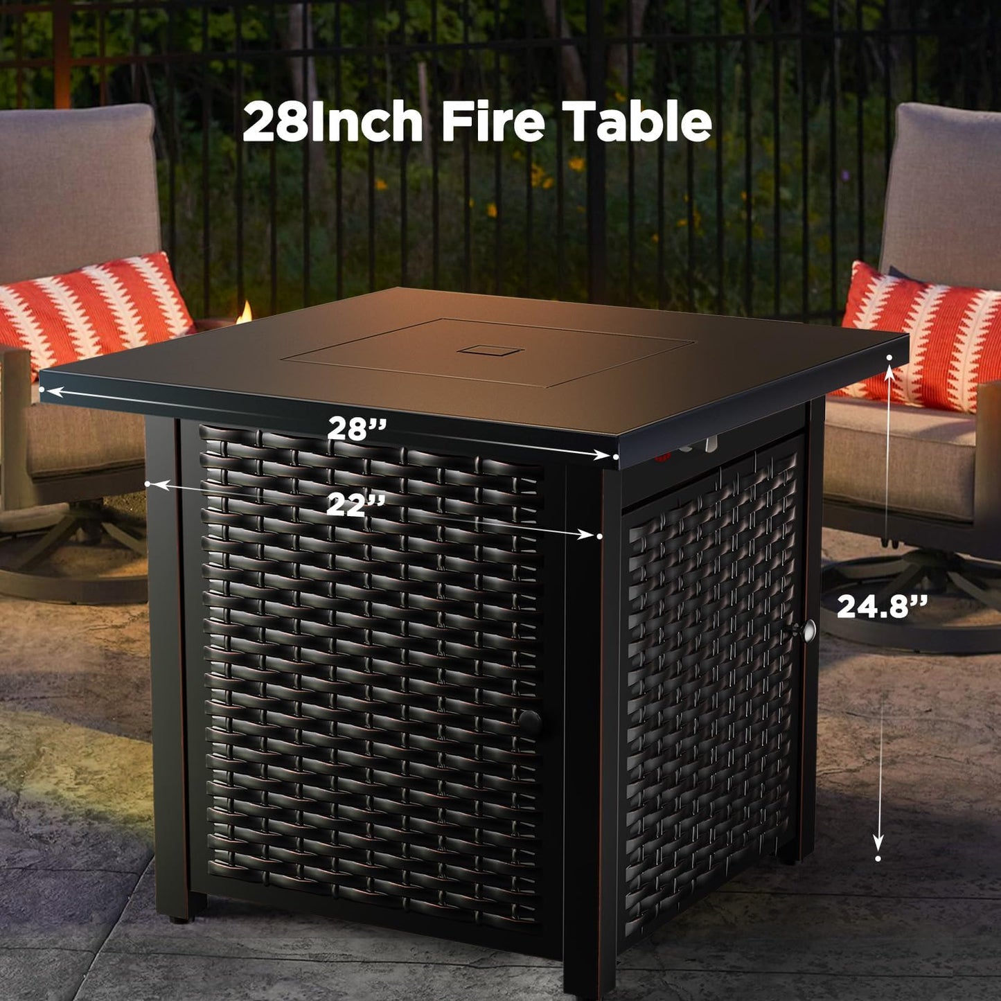 Ciays 28-Inch Propane Fire Pit – 50,000 BTU Outdoor Gas Steel Fire Table with Lid & Lava Rock, Adds Warmth & Ambience to Gatherings & Parties on Patio, Deck, Garden & Backyard
