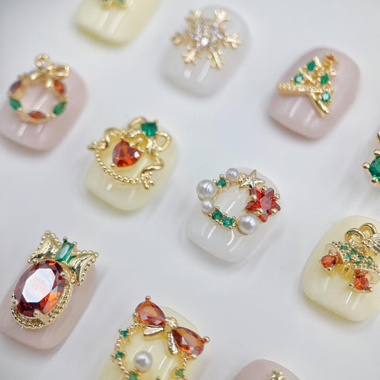 12PCS Christmas Nail Art Charms - Natural Zircon Gems with 3D Alloy Mix Shapes, Luxury Rhinestones & Crystal Diamonds for Shiny Winter Holiday Nail Decorations
