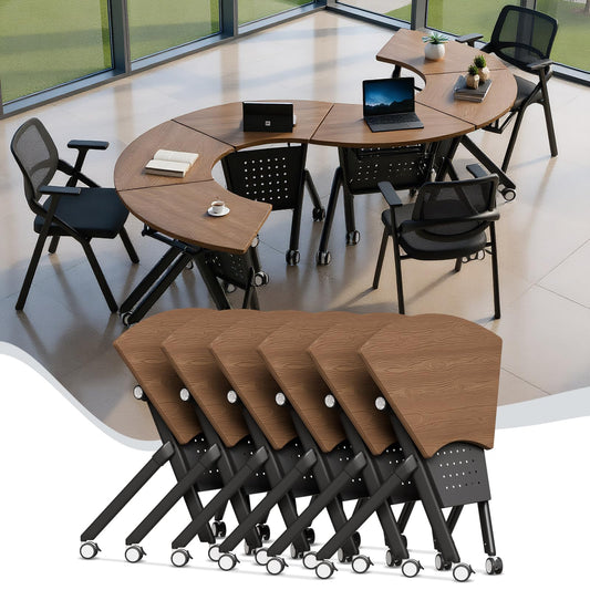 Usosidam Folding Conference Room Table with Wheels, Flip Top Mobile Training Room Tables, Modular Rolling Meeting Table, Space Saving Conference Tables for Office Classroom Seminar, 6-12 Person（8pcs）