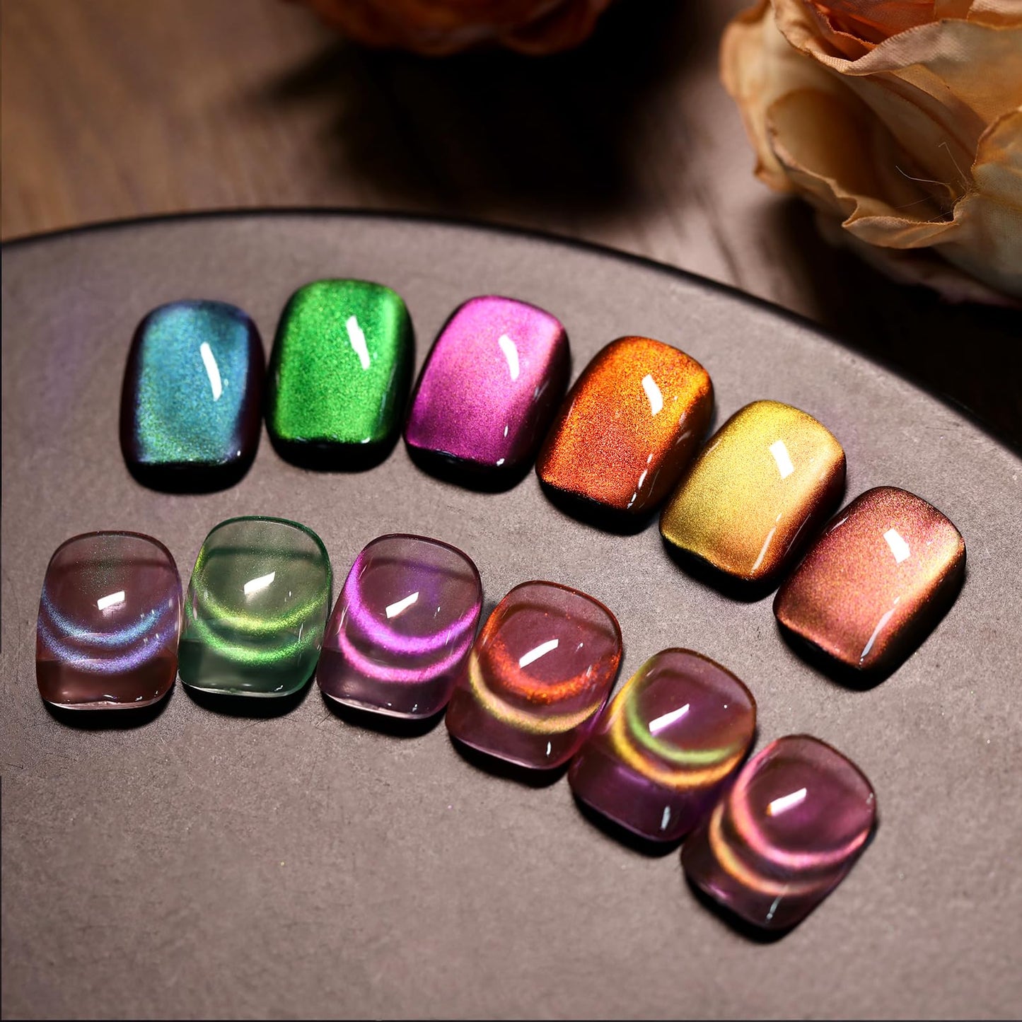 Born Pretty Cat Magnetic Eye Gel Nail Polish Rainbow Aurora Cat Magnetic Gel Polish Pink Green Blue Yellow Glitter Holographic Cat Magnetic Eye Gel Manicure Nail Art DIY, Firefly Aurora Series 6PCS