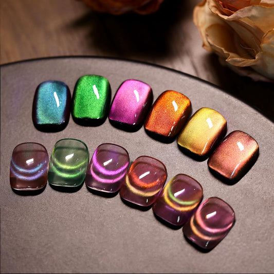 Born Pretty Cat Magnetic Eye Gel Nail Polish Rainbow Aurora Cat Magnetic Gel Polish Pink Green Blue Yellow Glitter Holographic Cat Magnetic Eye Gel Manicure Nail Art DIY, Firefly Aurora Series 6PCS