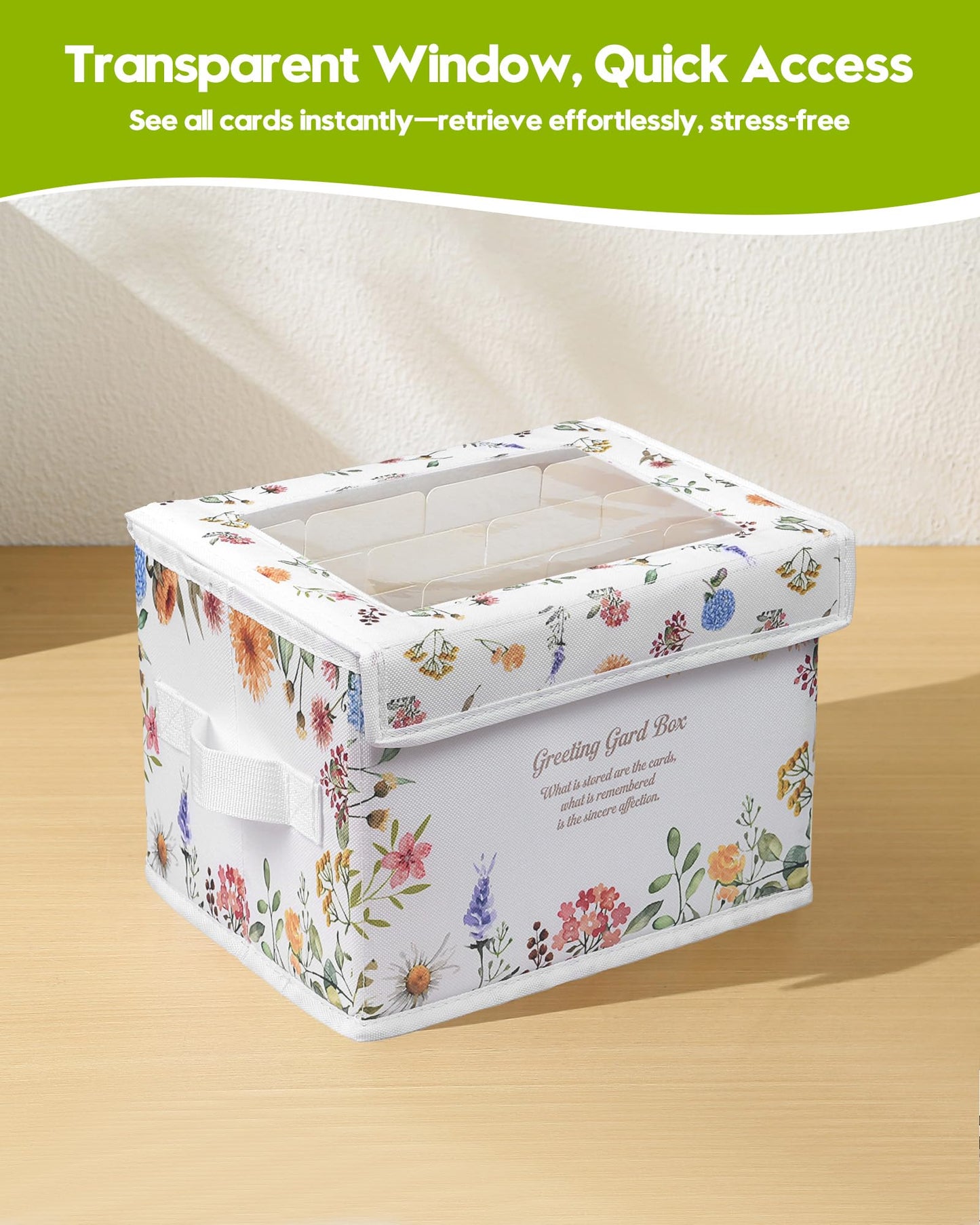 Meunmro Greeting Card Organizer Box With 13 Removable Dividers, Oxford Cloth Card Organizer With Transparent Lid, Store 140+ Cards for Photos, Stamp, Crafts, Envelopes, Sticker, Scrapbooking