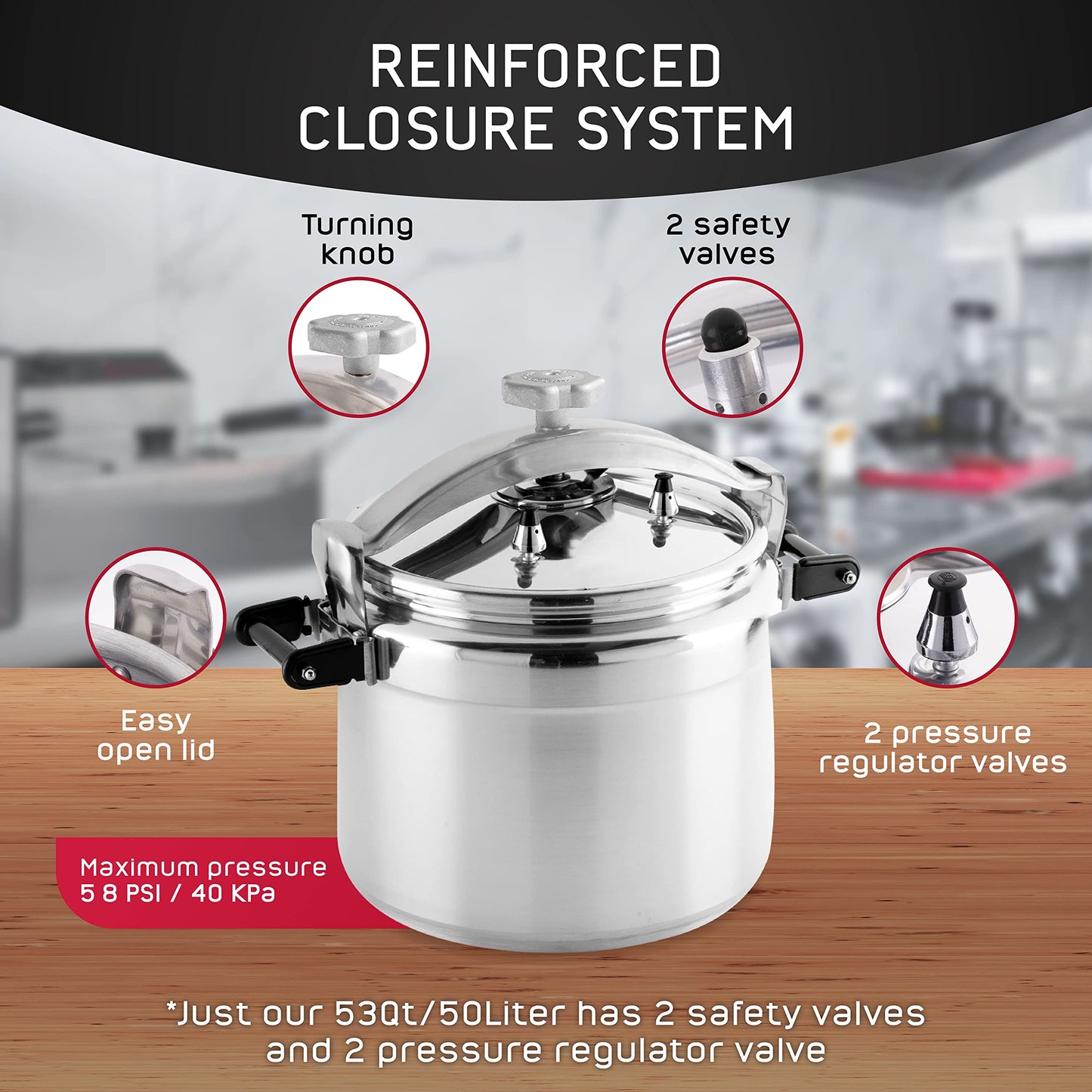 Universal (Extra Large) 53-Quart Aluminum Pressure Cooker for Professional Use – Commercial-Grade, 2 Safety Valves, Reinforced Handles, Easy-Open Lid, – Ideal for Large Kitchens, and Restaurants