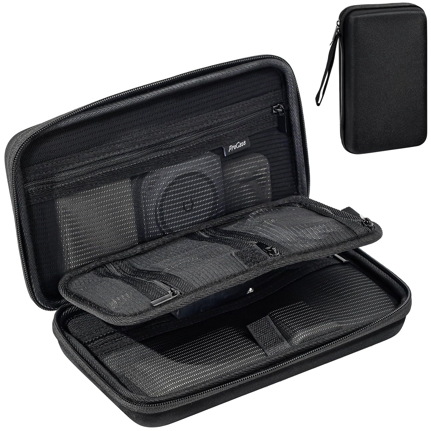 ProCase Large Hard Travel Electronic Organizer Case for MacBook Power Adapter Chargers Cables Tech Organizer Hard Drive USB Flash Disk SD Card Portable Electronics Accessories Bag -Black