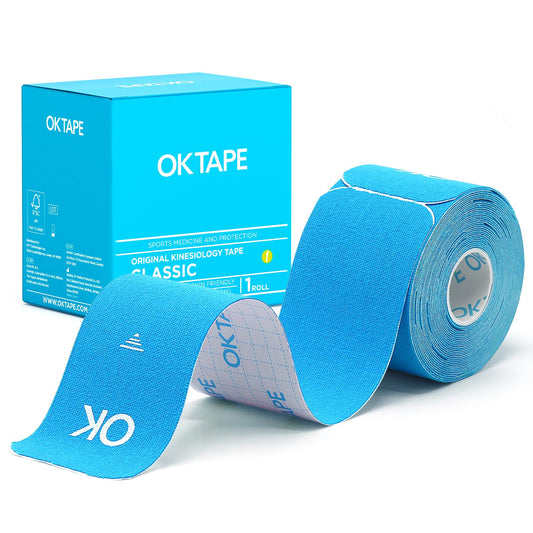 OK TAPE Kinesiology Tape 10 inches Precut, 20 Strips, Cotton Elastic Athletic Tape Latex Free, 2in x 16ft, Light Blue