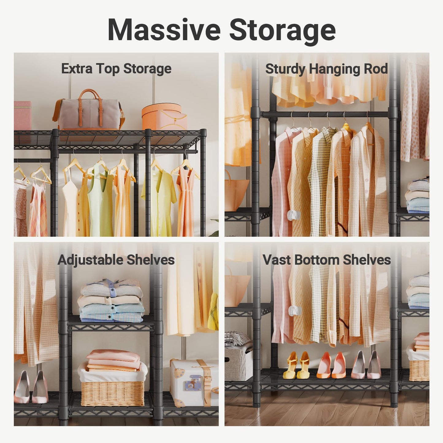 VIPEK V50 Extra Large Portable Closet Rack Bedroom Armoire Freestanding Wardrobe Closet, Heavy Duty Clothes Rack Multi-Functional Metal Clothing Rack for Hanging Clothes, Max Load 1300lbs, Black