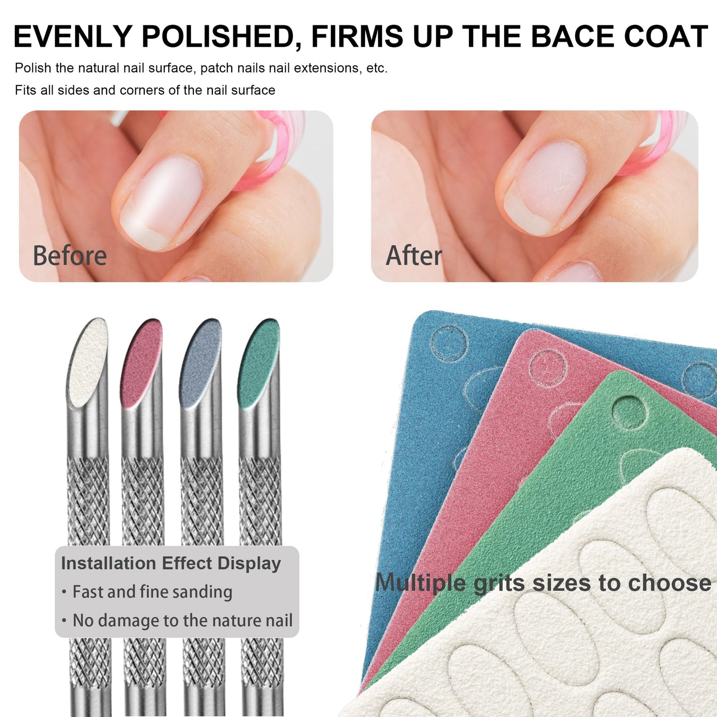 HaimiLiya Pre-treatment Loop Cuticle Pusher and 100/150/180/240 Grit Sandpaper Sheets Nail Brush Set, Nail Care Nail Prep for Manicure Pedicure Nail Art