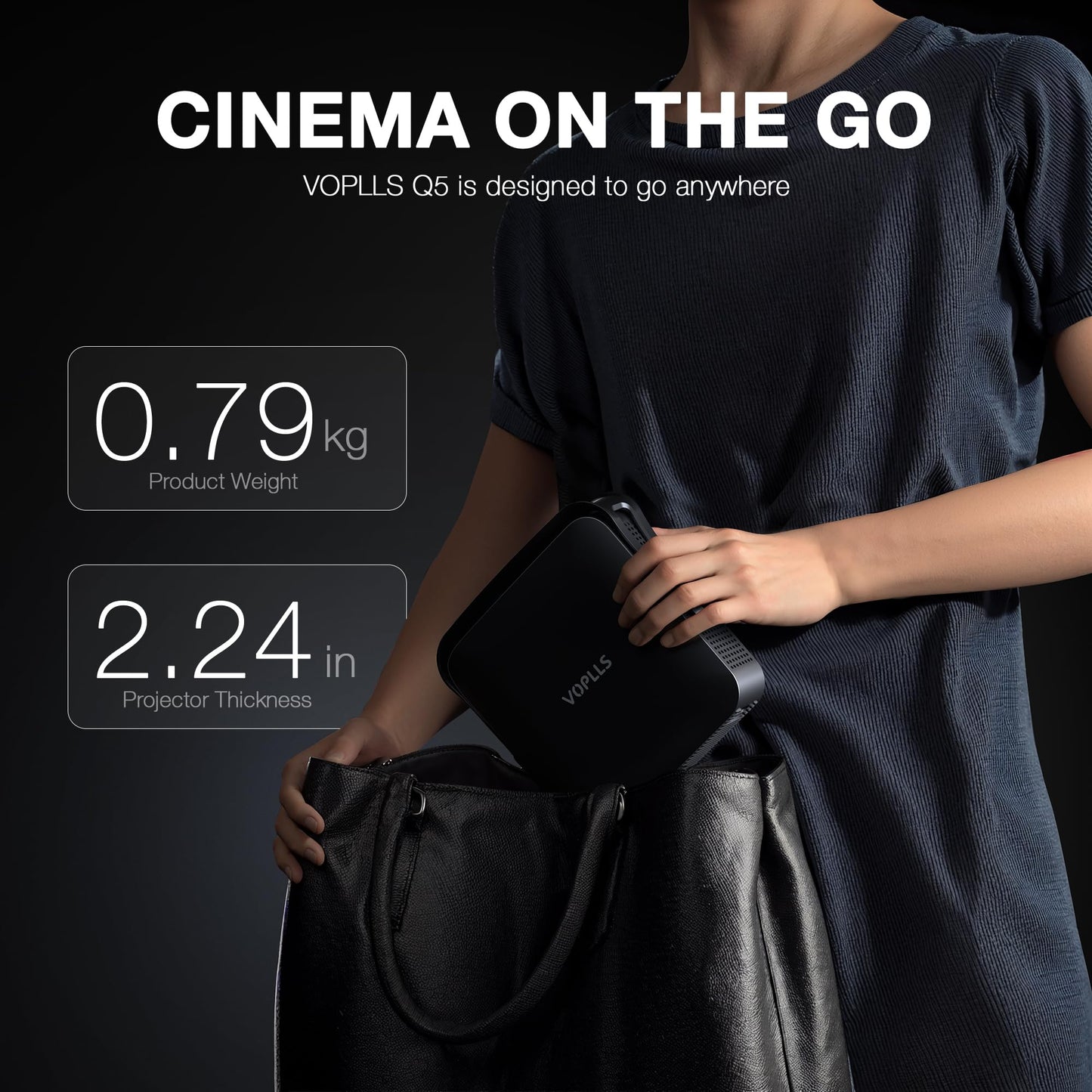 【Officially-Licensed APP & Native 1080P】Thinnest 2.24" Smart Mini Projector with WiFi and Bluetooth, Auto Focus & Keystone Portable Outdoor Projector, VOPLLS 4K Support Home Movie Projector