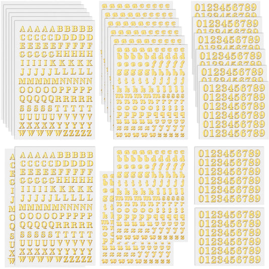 ANCIRS 24 Pack Resin Mini Letter Stickers for Nail Art, Glittering Epoxy Alphabet Number Stickers, Self Adhesive Scrapbook Stickers for Decoration Christmas DIY Craft- Gold