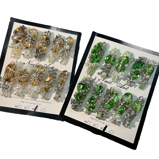 2Packs (20Pcs) Handmade Nails Mystery Box Random Press on Nails 40mm Long Manicure Charms Nails Art Nail Kit for Women Party Holiday Photo Wedding Size M