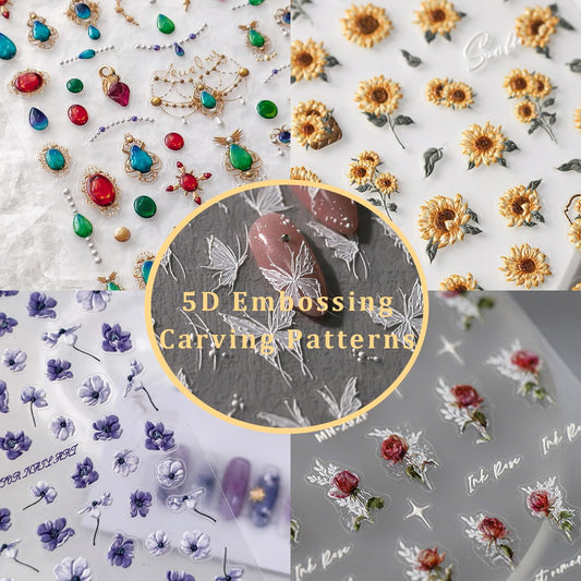 5D Embossed Nail Art Stickers Self-Adhesive Nail Stickers for Nail Art Luxury Bohemia Jewelry Nail Art Decals for Women Nail Supplies Accessories