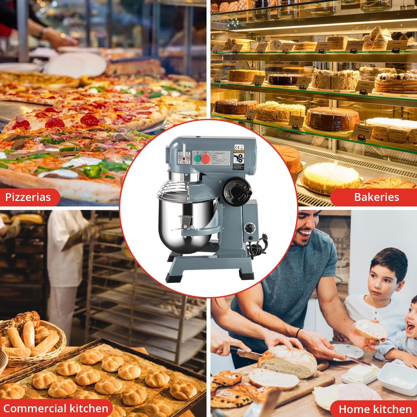 Towallmark Commercial Food Mixer, Commercial Mixer 15QT 600W with Stainless Steel Bowl, 130/233/415RPM 3 Speed Heavy Duty Stand Food Mixer Commercial for Bakery Pizzeria Restaurant