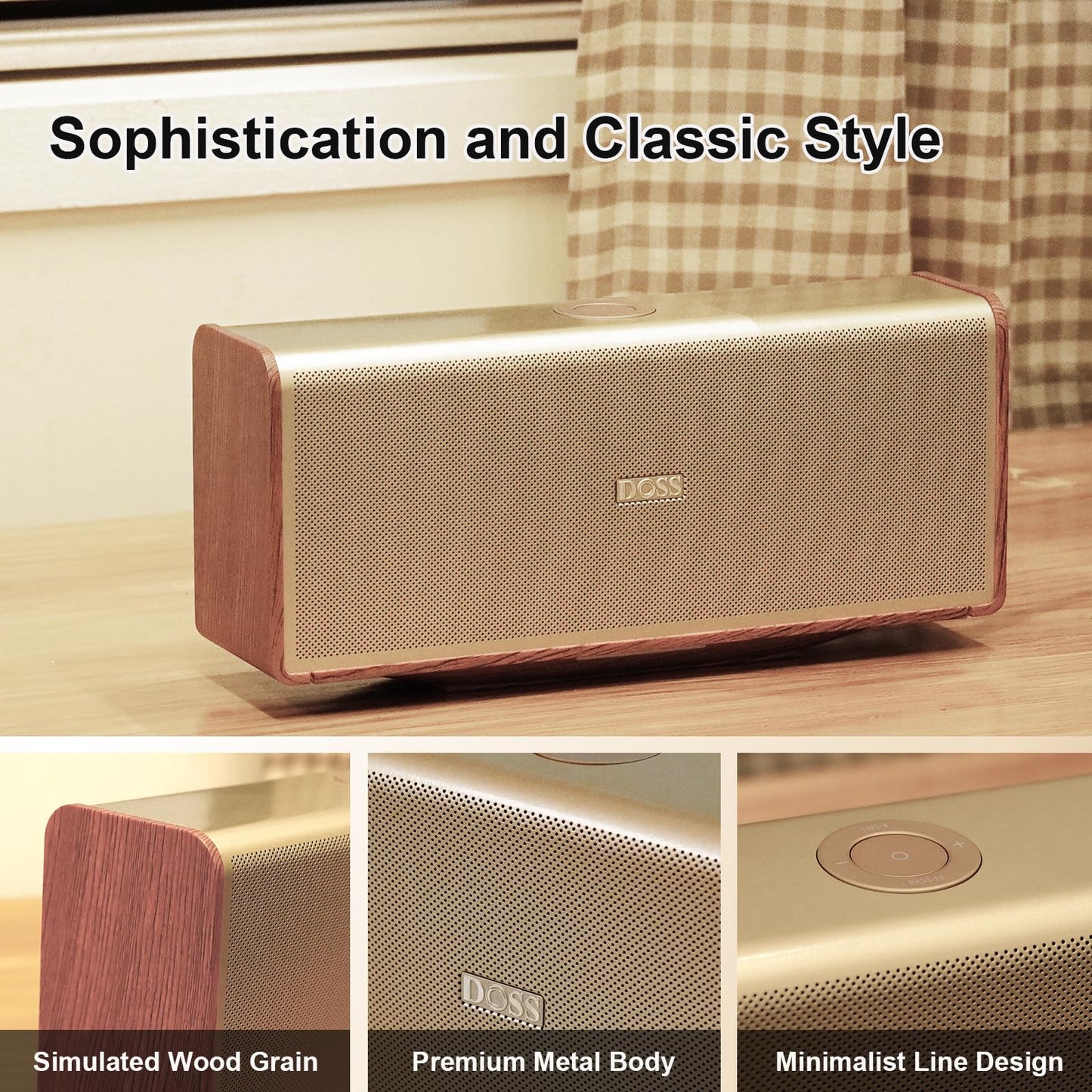 DOSS SoundBox Ultra Bluetooth Speaker with 2.1 Channel Audio, 80W Superior Sound with Deep Bass, Two DSP Technologies, 18H Playtime, BT 5.3, Wireless for Home, Office, Livingroom-Gold