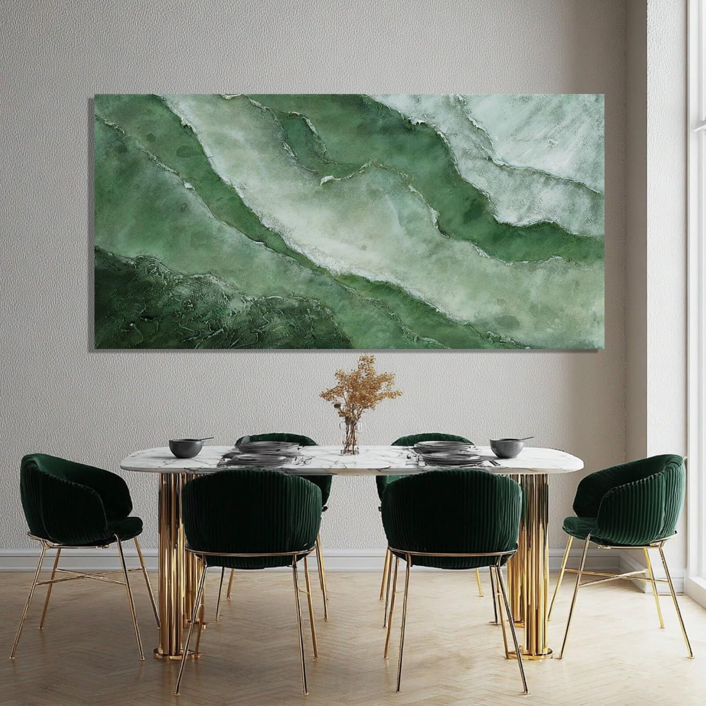 Green Large Wall Art, Abstract Minimalist Decor Paintings for Wall, motivational posters, Framed for Bedroom and Living Room, 24" x 48"