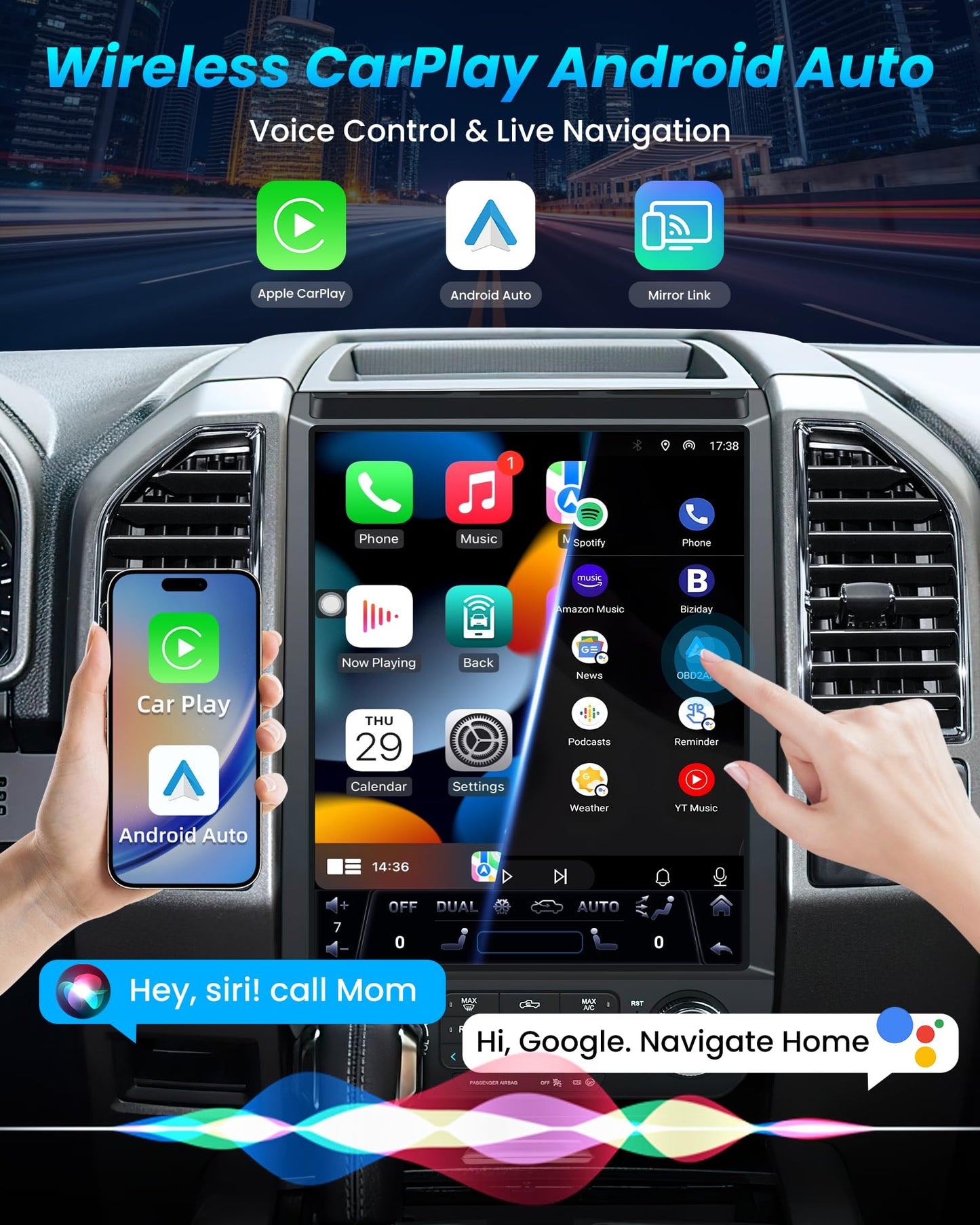 [8Core 4GB+64GB] Car Stereo Radio for Ford F150 2015 2016 2017 2018 2019 2020: 12.1'' HD Tesla Style Touch Screen with Wireless Carplay Android Auto GPS 5GWiFi BT5.0 FM AM RDS DSP SWC