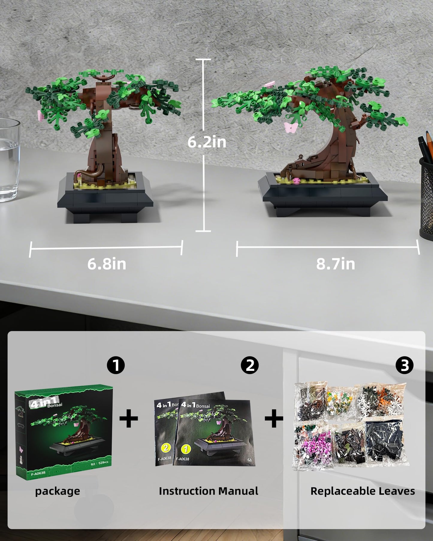 Bonsai Tree Building Sets - 4 in 1 Four Seasons Bonsai DIY Building Blocks Toy, Artificial Bonsai Tree Plants for Home Decor, Table, Desk, Office - Christmas Day Gift for Kids and Adults