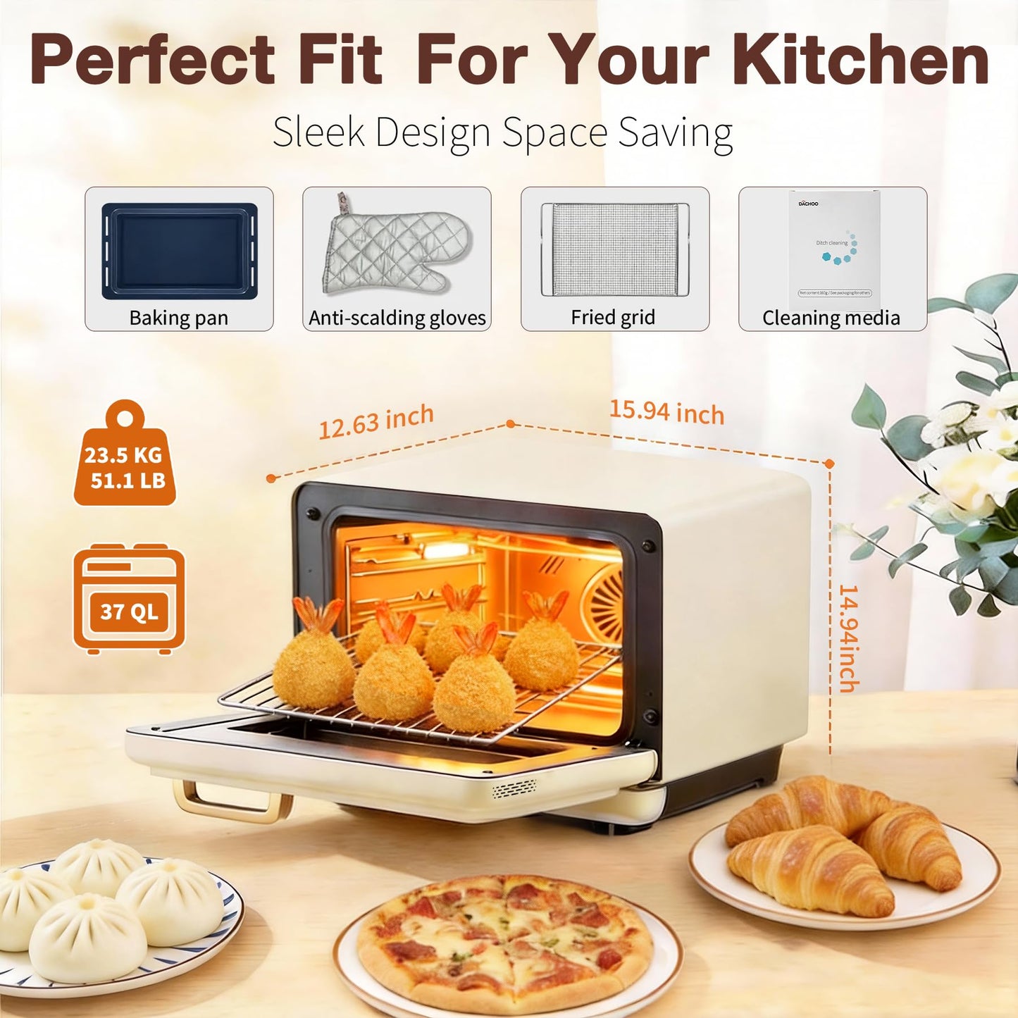 ROBAM Toaster Air Fryer Oven Combo, Countertop Convection Cooker with Bake & Fry, 1.2 Cu.Ft Large Capacity Combi Steam Oven, 32 Preset Recipes, Smart Touch Precise Temp Control, Multi-Stage (White)