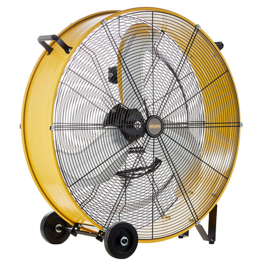 HiCFM 13000 CFM 30 inch Heavy Duty High Velocity Barrel Floor Drum Fan With Powerful 1/3HP Motor, 9ft Cord, 5in Solid Wheels for Workshop, Garage, Commercial or Industrial rooms - UL Safety Listed