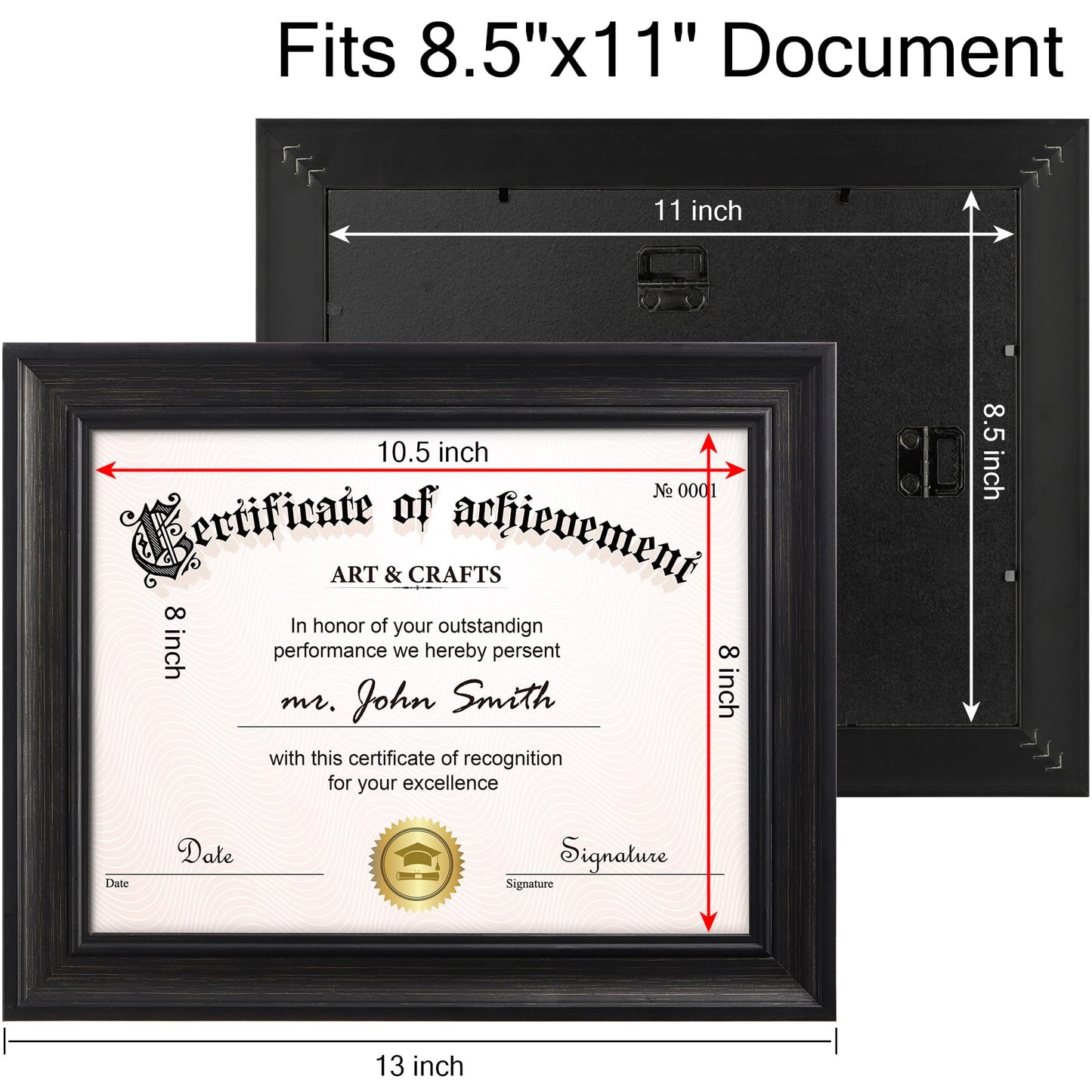 Yaetm 8.5x11 Diploma Frame, Document Frame with Shatter-Resistant Tempered Glass, Display 8.5 x 11 inch Certificate, Rustic Black, Tabletop & Wall Mount (Single, Black)