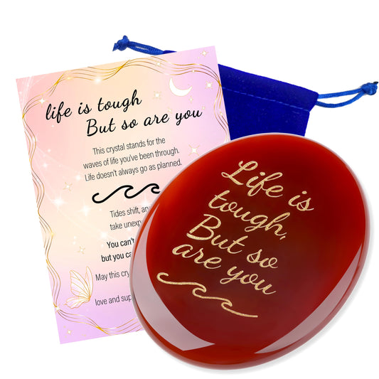 NUKAYAI Inspirational Gifts Worry Stone Red Agate Stone Crystal Natural Healing Crystals Oval Tiny Stress Relief Trinkets Fidget Palm Meditation Accessories Anxiety Relief Items Gifts for Women Men