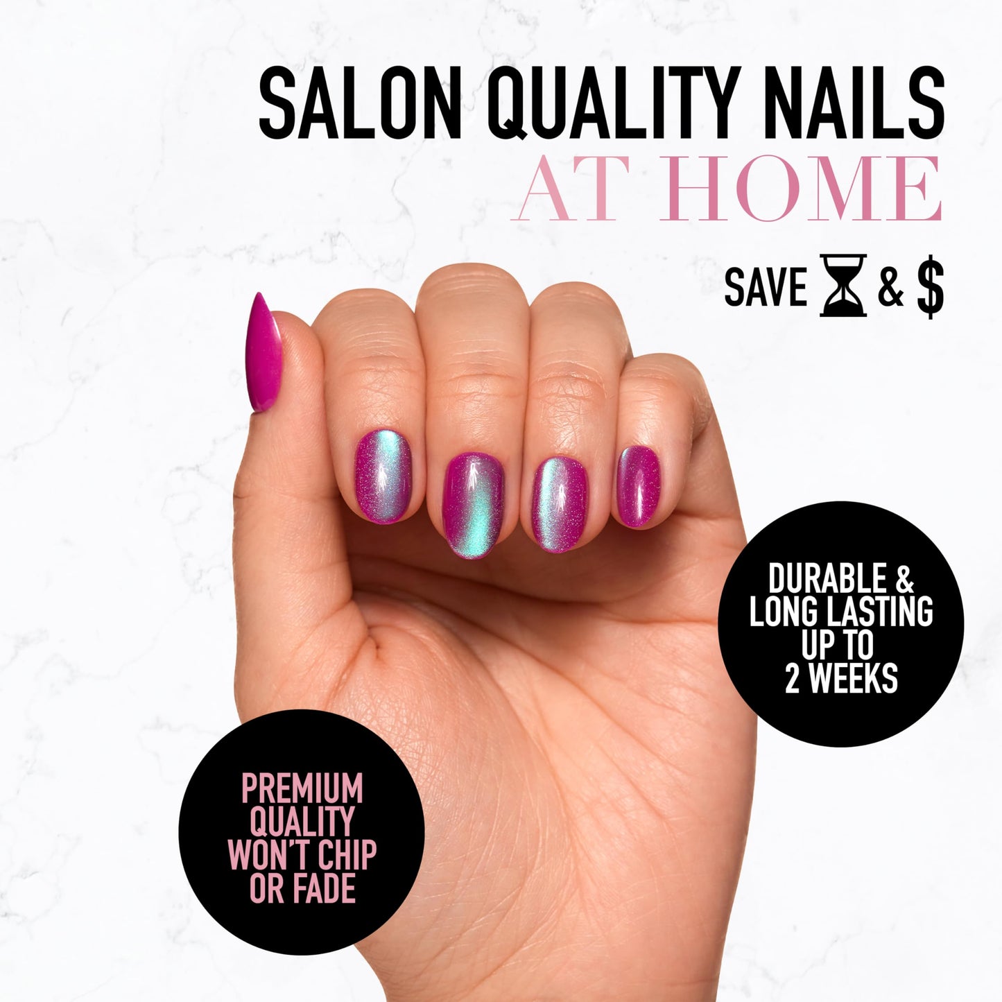 Glamnetic Press-On Nails Bundle - Berry Fizz & Fairy Dust | Magenta Nails and Beige-Pink Nails in Short Oval Shapes with Velvet Metallic Finishes | Reusable Nail Kits
