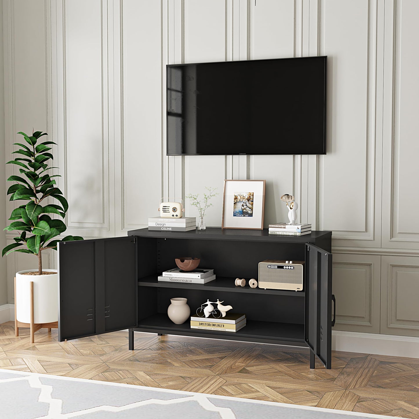 Elitehouse 2 Door Steel Accent Cabinet,Black Metal Storage Cabinet with Adjustable Shelf,2-Tier Office Cabinet,Multipurpose Metal Locker Storage Cabinet for Office Home,Music Studio