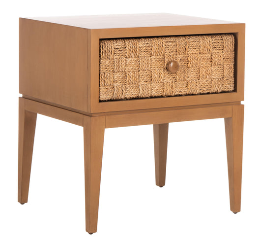 SAFAVIEH Couture Collection Armand Natural/Dark Brown Woven 1-Drawer Accent Table Nightstand (Fully Assembled)