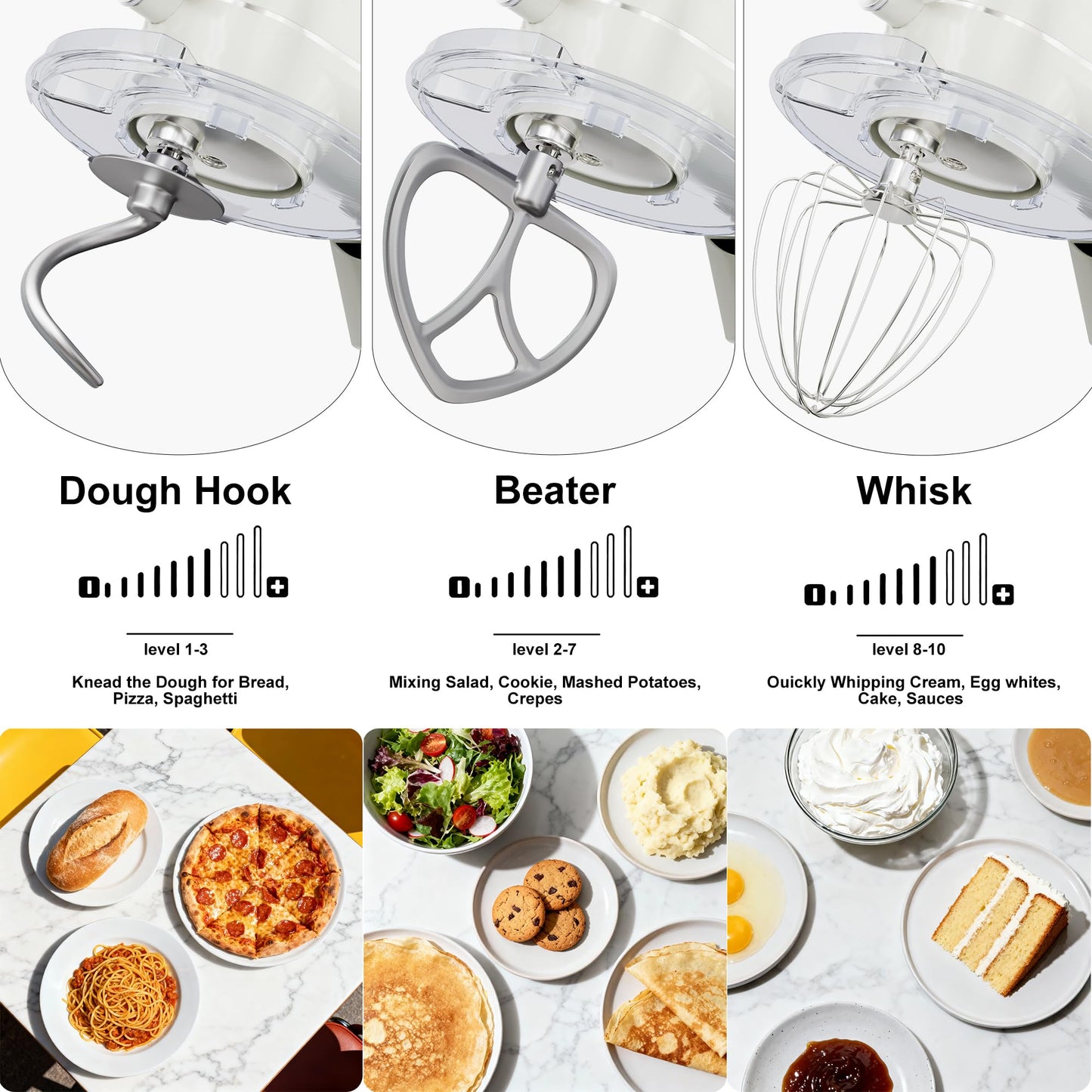 8.45 QT All Metal Stand Mixer,10 Speed Large Capacity Kitchen Mixer with Digital Timer & Tilt-Head, Electric Mixer with Whisk Dough Hook Mixing Beater for Baking,Cakes,Cookie,Bread,Salad(White)
