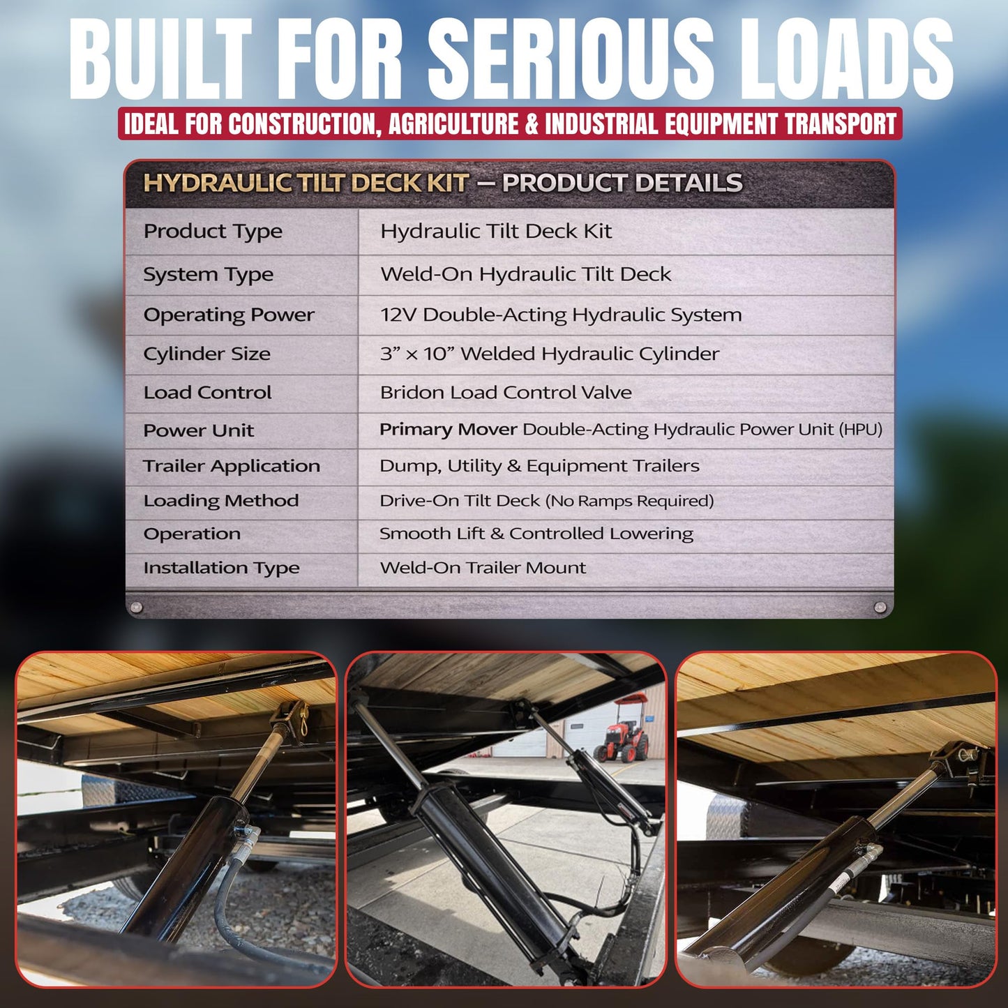 Hydraulic Tilt Deck Kit 310 for Trailers with Cylinder Assembly (Welded Cylinder) PTD-310-K