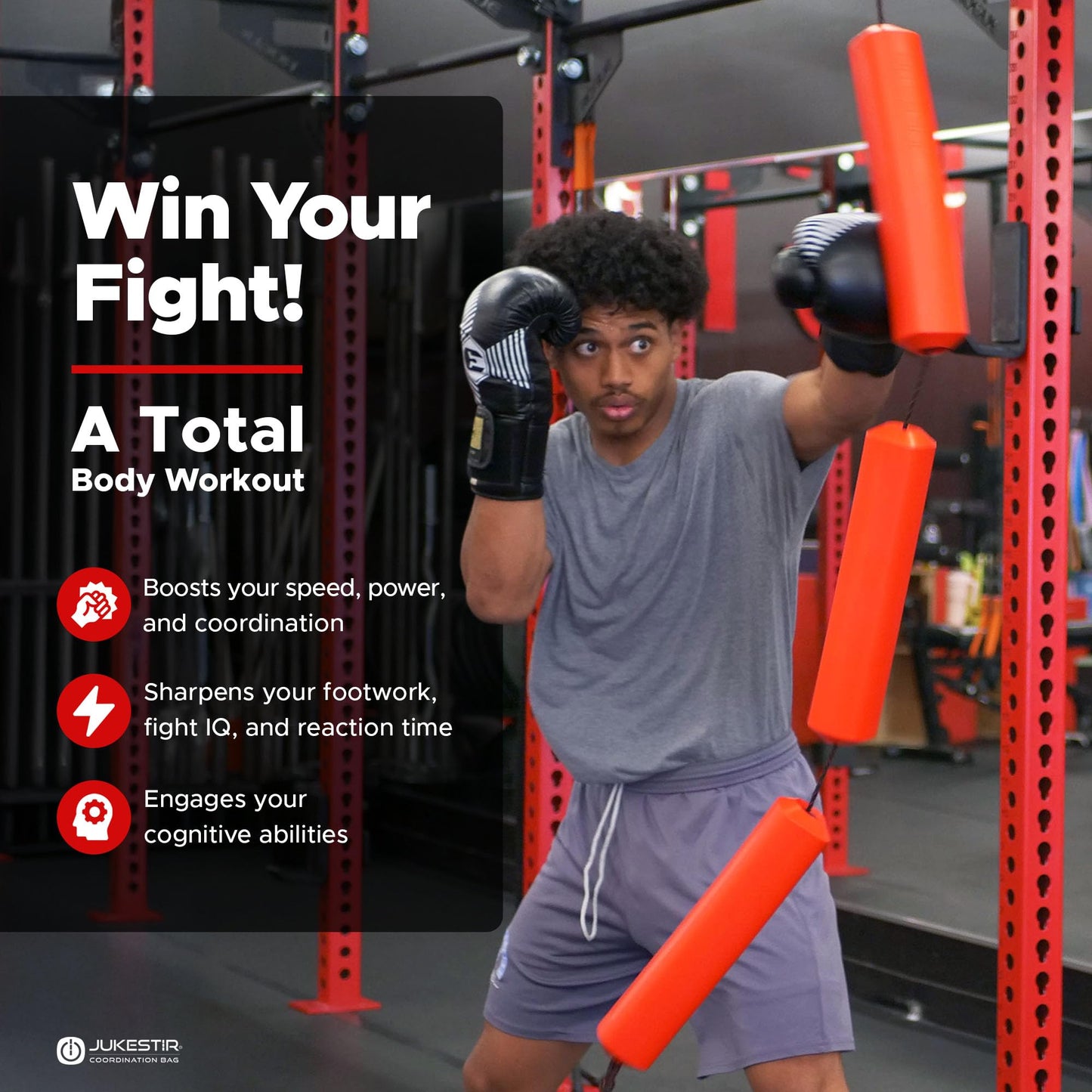 Jukestir® Only Punching Bag with Dynamic Motion. Better Footwork Than Double End Bag, Speed Bag. More Agility Than Heavy Bag. Boxing MMA Equipment. Great Workout for Adult or Teen. Used by Pros.