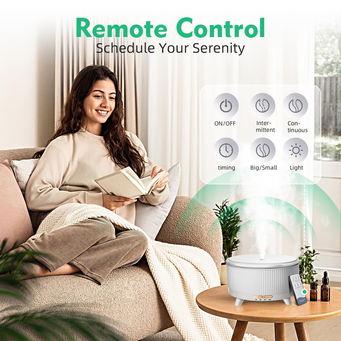 500ML Large Capacity Essential Oil Diffuser, Ultrasonic Aromatherapy Diffuser with 7 Color LED Lights with Remote Control, Cool Mist Humidifier, Timed Mist, Auto Shut-Off (Minimalist White)