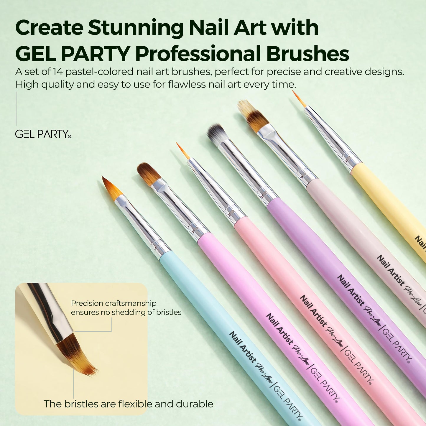 GEL PARTY Professional Nail Art Brush Kit – 21 Pcs Pastel Color Detail Brushes Set for Gel, Acrylic, Ombre & Nail Painting – Salon & DIY Use
