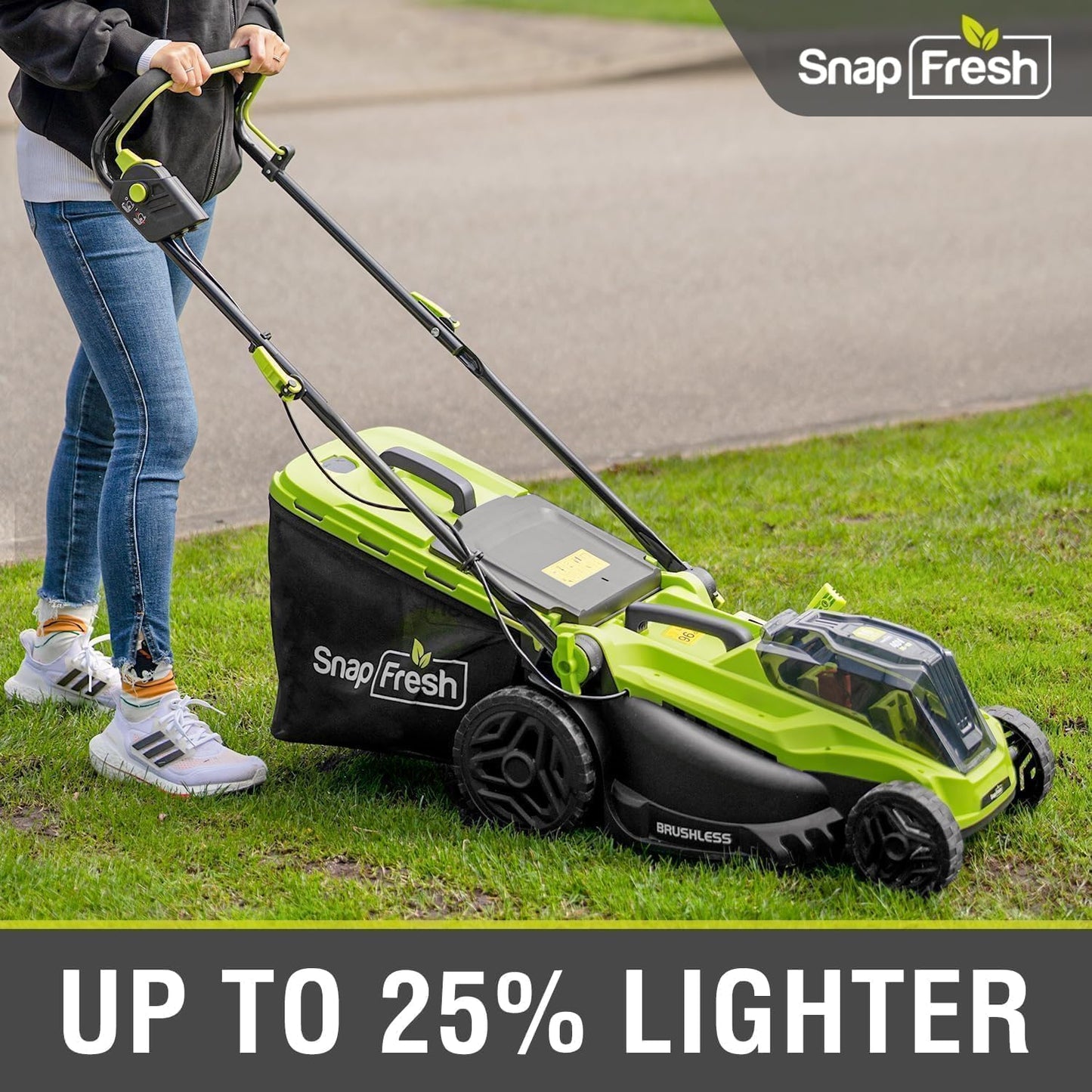 SnapFresh Electric Lawn Mower - 40V 16” Cordless Lawn Mower with 4.0Ah Battery x 2 and Fast Charger Included - Battery Operated Push Lawn Mowers with Bagger, Brushless Motor