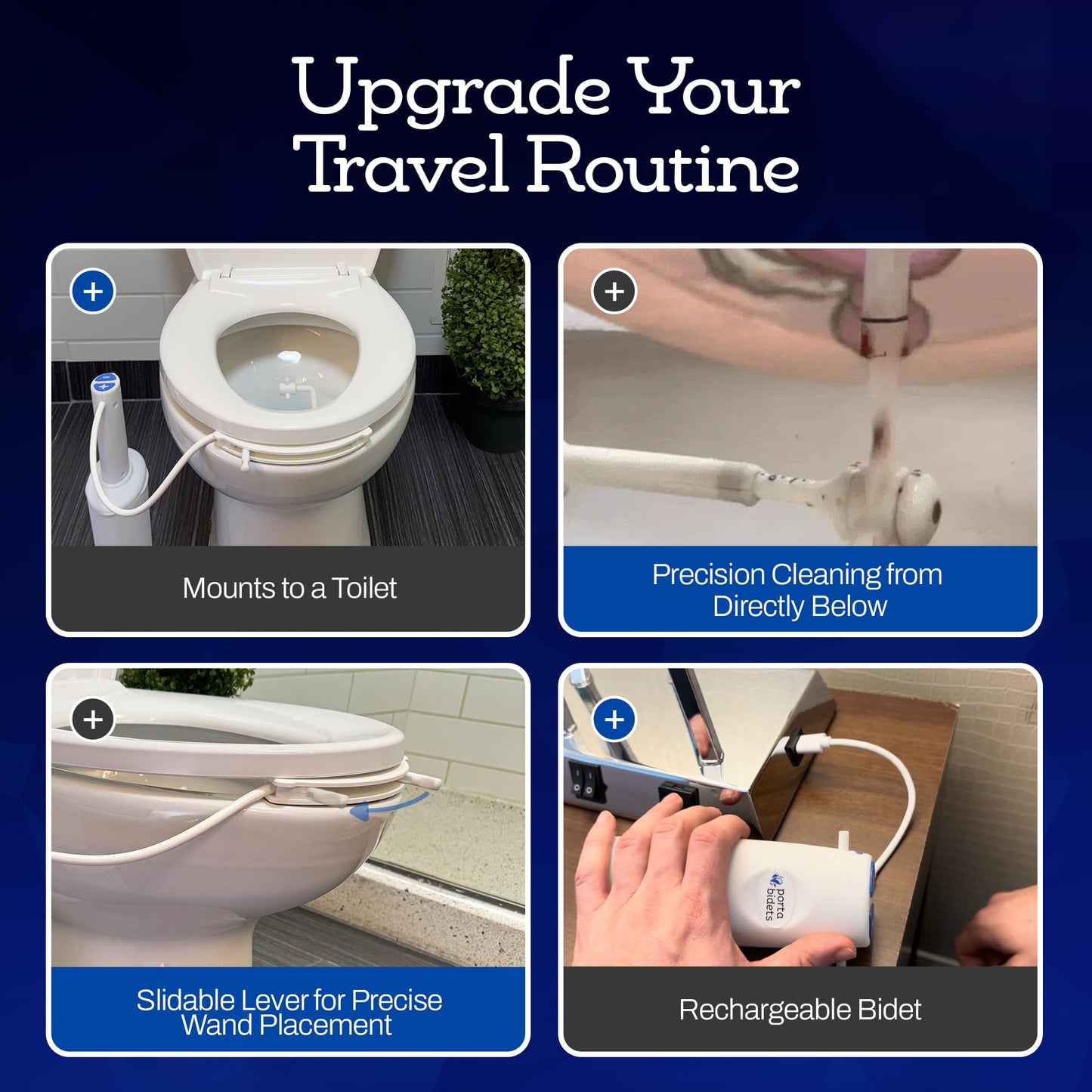 The Traveler by PortaBidets – Portable Rechargeable Travel Bidet | Mounts to Any Toilet | Compact Hygiene Kit for Hotels, Cruises & Gifts for Travelers