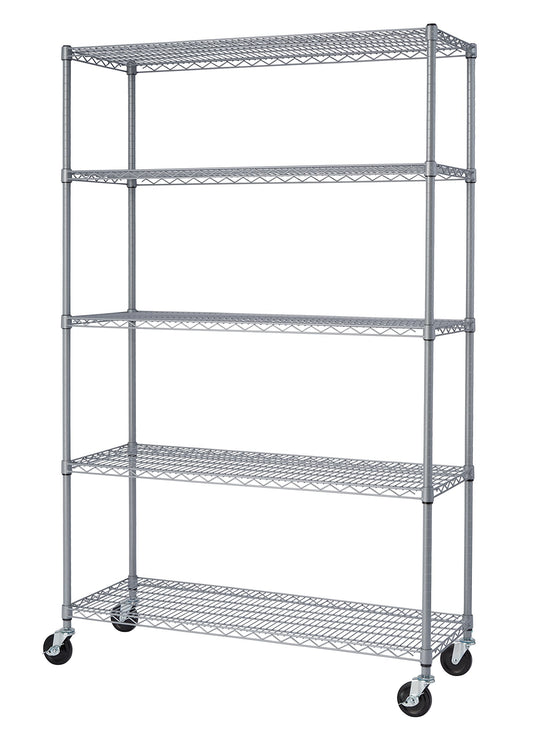 TRINITY EcoStorage Heavy Duty 5-Tier Adjustable Wire Shelving with Wheels for Outdoor Use, Garage Storage and More, NSF Certified, 800-4000 Lb Capacity, Gray, 48" W X 18" D X 72-77" H