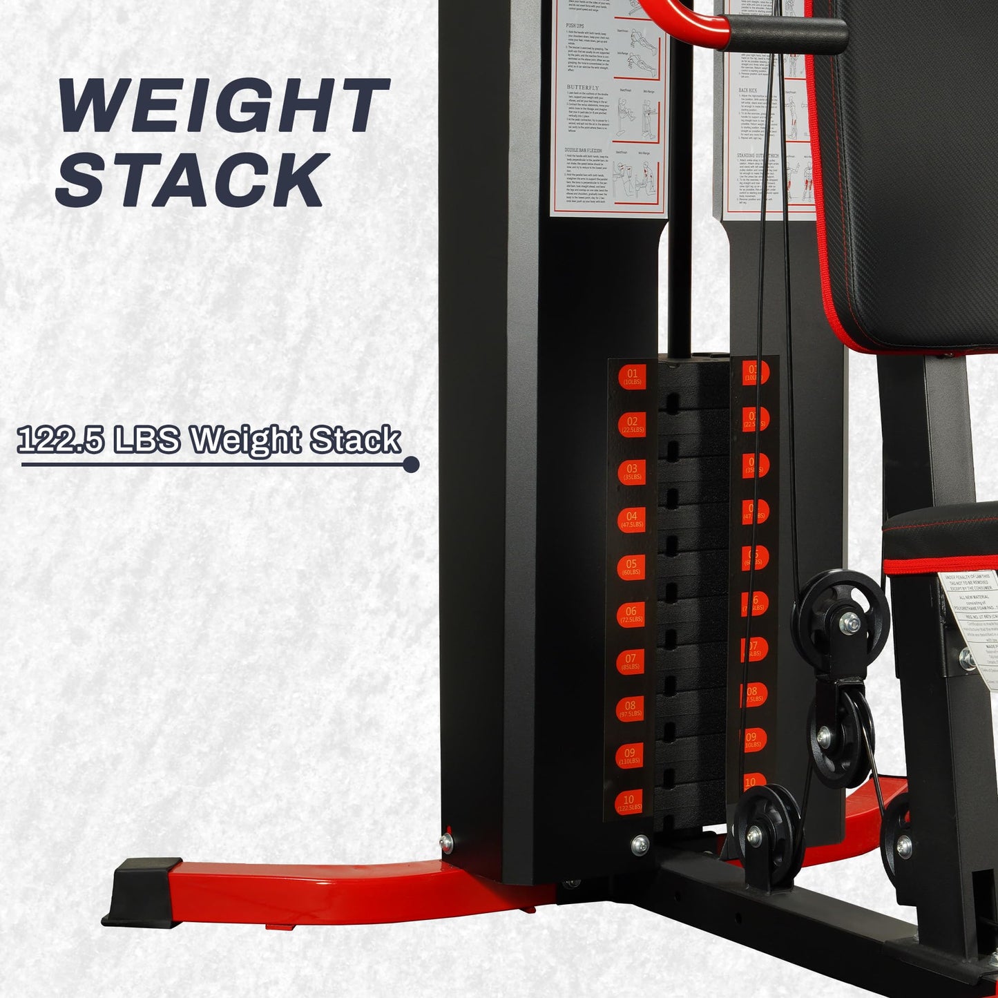 Fitvids Multifunctional Home Gym Equipment, Black/Red, with 122.5 lbs Weight Stack, Full Body Workout Weight Machine, All in One Exercise Equipment with Pulley System for Home Gym Strength Training