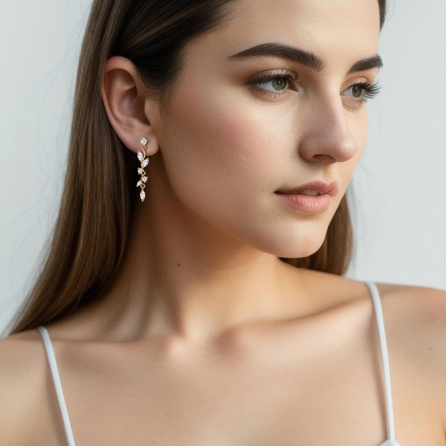 FANZE Marquise Cubic Zirconia Wedding Earrings for Women Brides Bridesmaids, Crystal Dangle Drop Gold Earrings for Women Jewelry Gifts