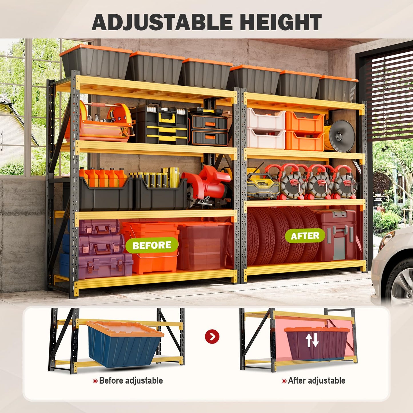 4000LBS Garage Shelving Heavy Duty, 48” W Storage Shelves, 4-Tier Adjustable Metal Storage Shelves, Steel Industrial Shelving Unit, Metal Shelving for Garage, Basement, Warehouse (47.3x24x79in)