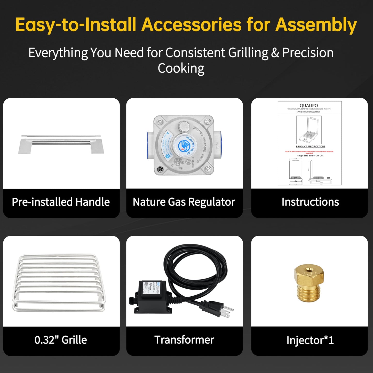Single Grilling Side Burner, 15,000BTU Natural Gas for Outdoor Kitchen, Heavy-Duty 304 Stainless Steel, Convertible to Liquid Propane, Built-in Single Side Burner for BBQ Grill Island