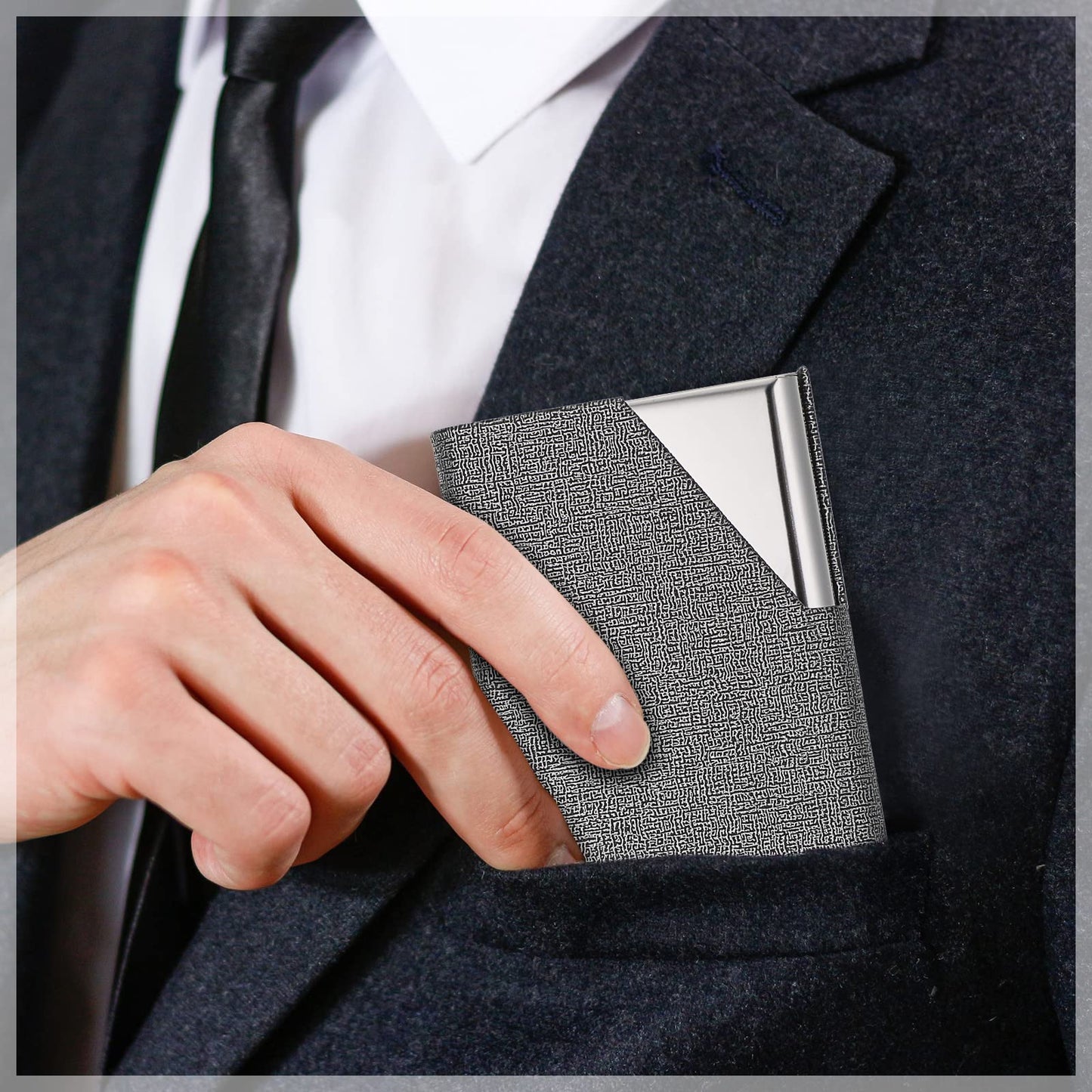 Yexiya 20 Pieces PU Leather Business Card Holder with Magnetic Closure Stainless Steel Slim Wallet Case for ID Credit Card Women Men(Black, Blue, Bronze, Grey, Brown)