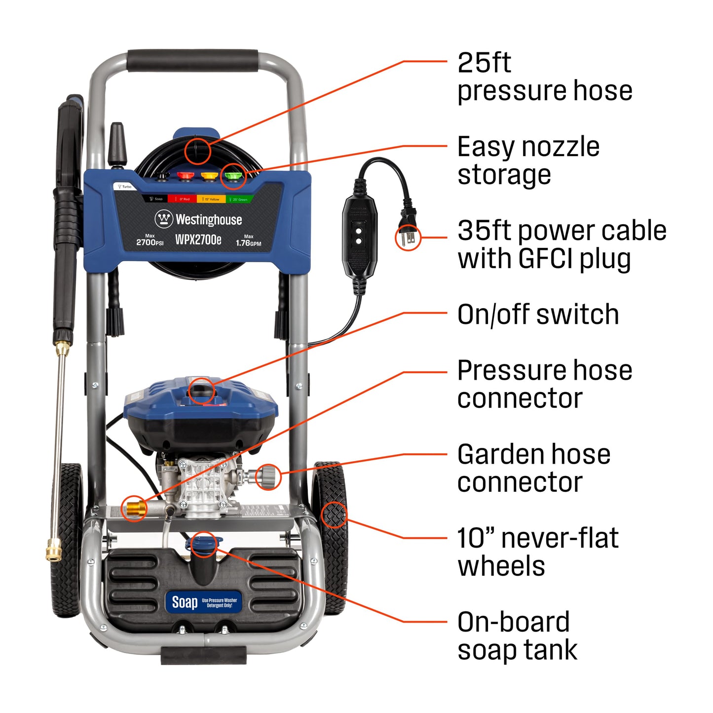 Westinghouse WPX2700e Electric Pressure Washer, 2700 PSI and 1.76 Max GPM & Westinghouse Outdoor Power Equipment Foam Cannon for Pressure Washers